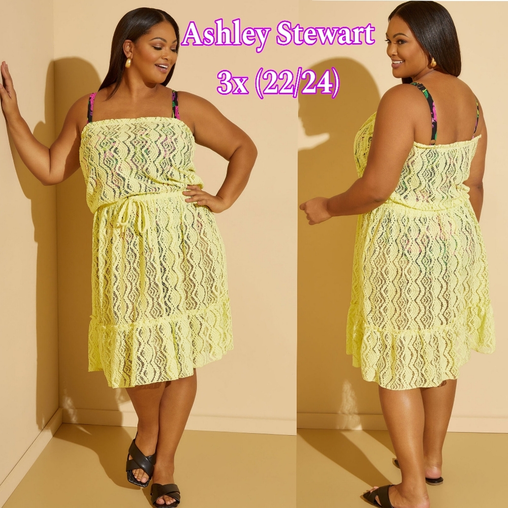 NWT 3x Ashley Stewart~Just Cover Me Lace Swim Cover Up~ Yellow